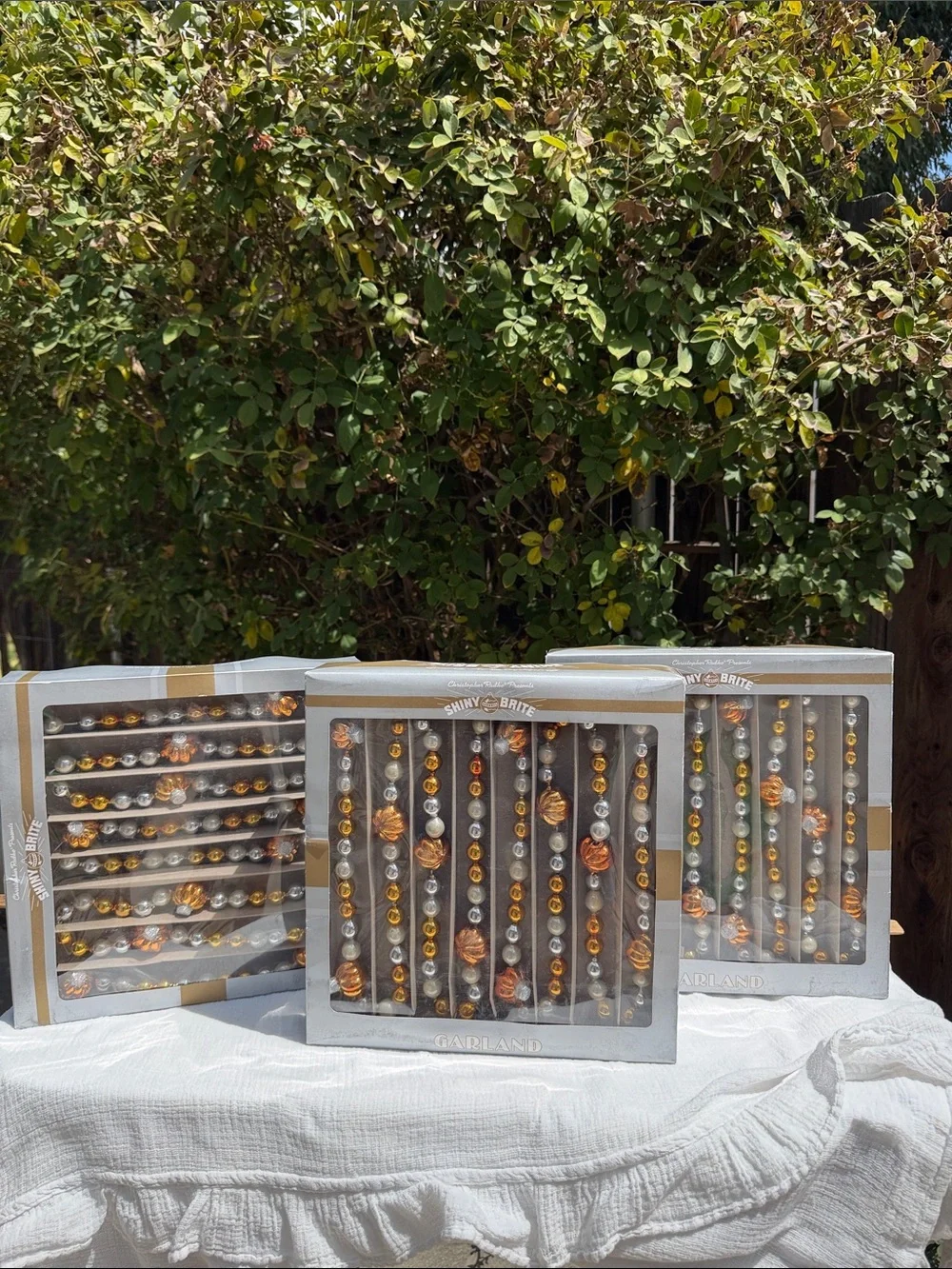 x3 RADKO Shiny Brite GLASS GARLAND 7ft/14ft Set Pumpkin Orange Gold Silver Fall